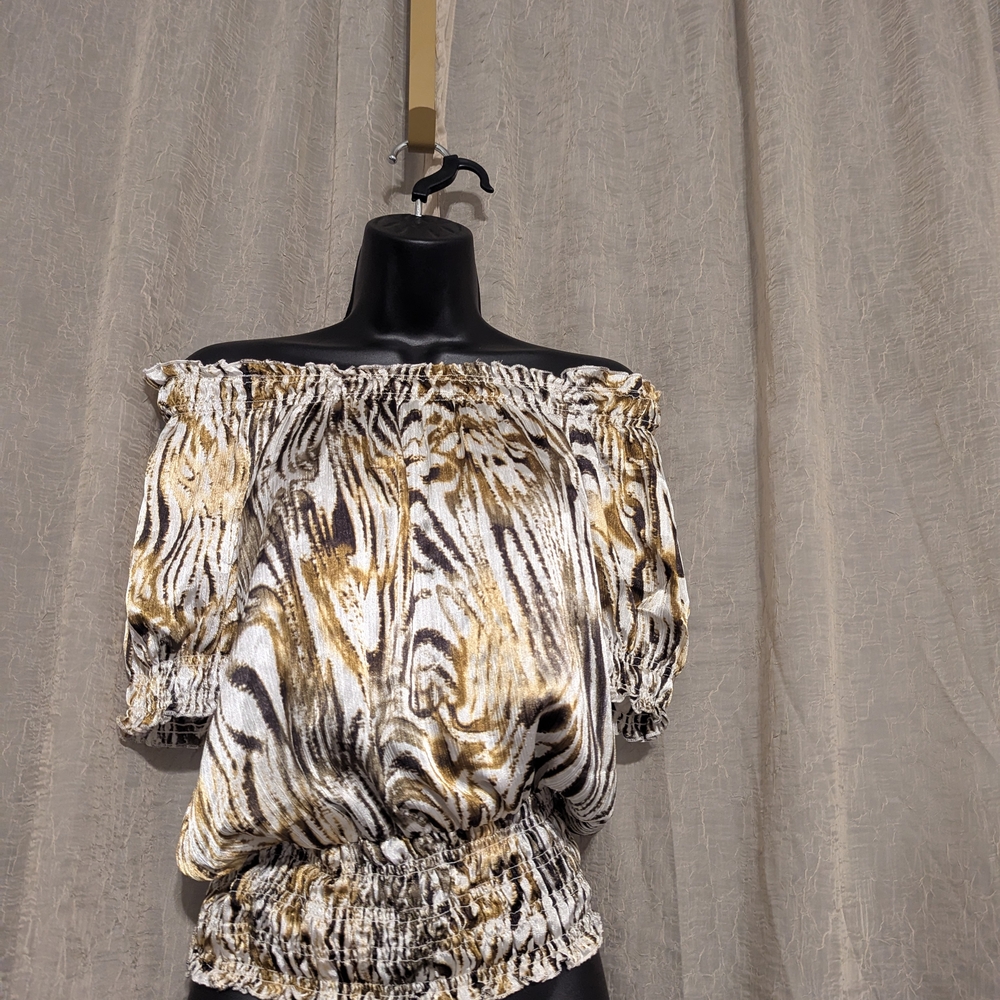 84. Unique Spectrum Gold and White Smocked Blouse